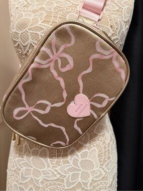 LoveShackFancy Brown Crossbody with Pink Ribbon Motif